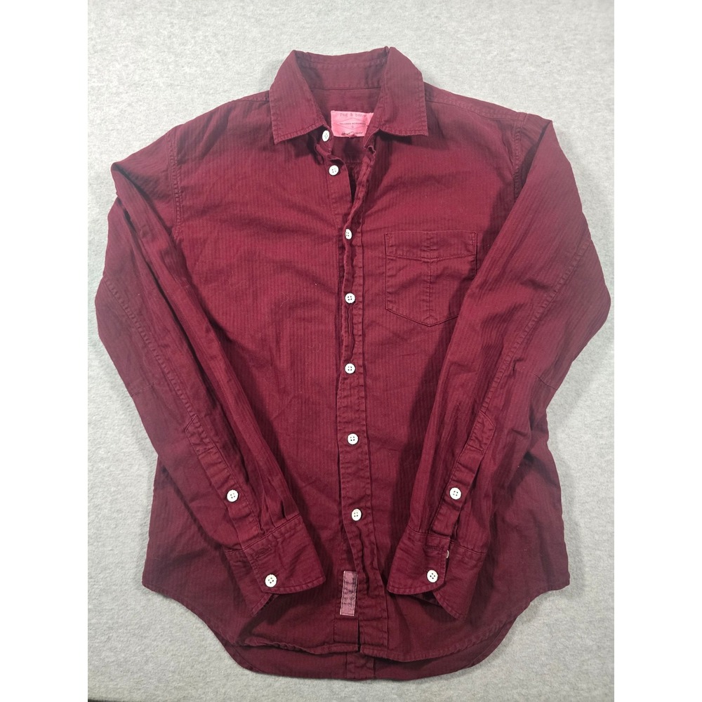 Rag & Bone Mens Tailored Workwear Button Down Shirt Small Burgundy Red Cotton